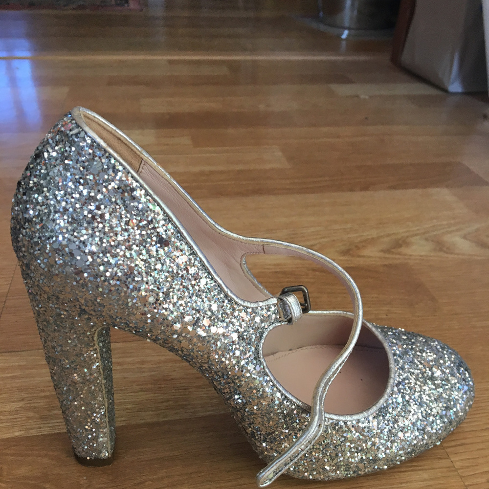 EUC Miu Miu silver glitter mary jane pumps EU 40